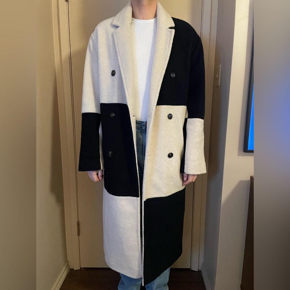 Elegant Black and Cream Teddy Coat